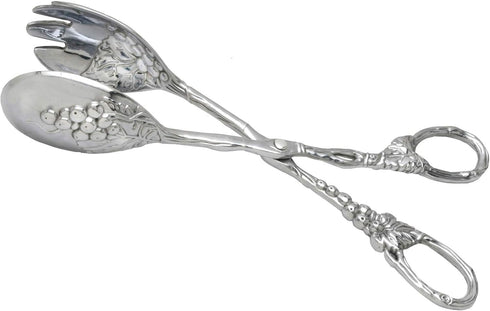 Arthur Court Designs Grape Pattern Heavy Duty Aluminum Serving Tongs, 10.5 inch Long, Polished Salad Servers