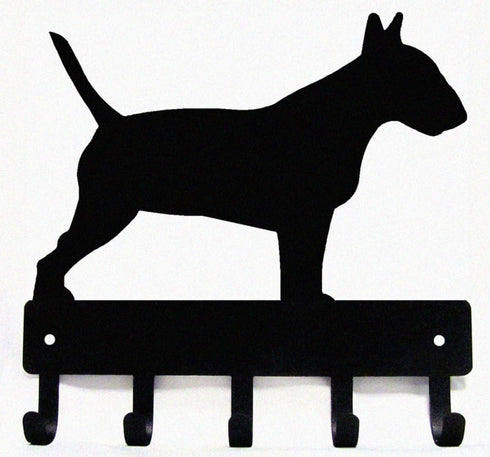 Bull Terrier Key Holder for Wall, Small 6 inch Wide with 5 Hooks, Made in USA