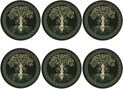 MINIOZE Norse Viking Wicca Yule Yggdrasil Coasters Set of 6 Coasters for Drinks