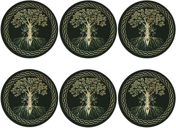 MINIOZE Norse Viking Wicca Yule Yggdrasil Coasters Set of 6 Coasters for Drinks