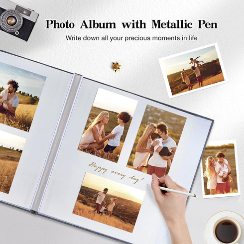 Large Photo Album by potricher - Self Adhesive Linen Cover, 40 Blank Pages, Magnetic DIY Scrapbook (Gray, 13.2x12.8