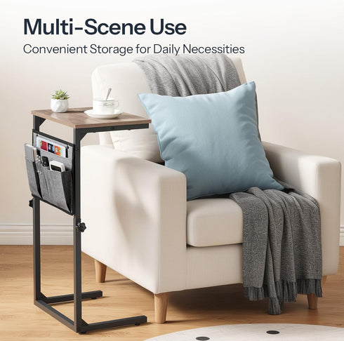 BG77SF01 HOOBRO C Shaped End Table, Adjustable Height Side Table for Sofa, Couch Side Table for Small Spaces, Slide