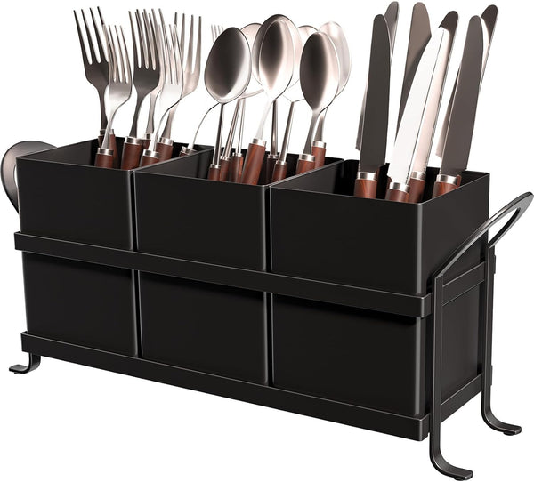 Black Kitchen Utensil Holder, Elegant Silverware Holder, Versatile Picnic and Flatware Caddy for Countertop