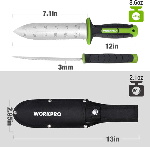 WORKPRO Hori Hori Garden Knife, 7" Stainless Steel Blade with Oxford Sheath for Weeding and Planting