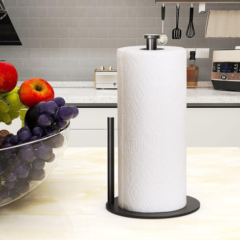 Paper Towel Holder Countertop, OBODING, Black Kitchen Paper Towel Holder Stand for Kitchen and Bathroom Organization, Stainless Steel Paper Towel Holders for Standard and Large Rolls (Matte Black) by OBODING