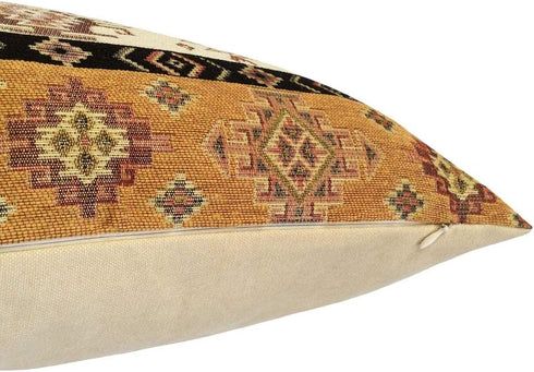 Large Throw Pillow Covers 22 x 22 Inches, Mustard Yellow and Cream Kilim Pattern, Boho Room Decor for Couch