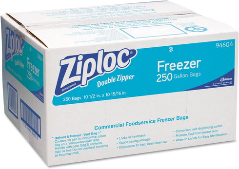 Ziploc 94604 Double-Zipper Freezer Bags - 1gal, 2.7mil, Clear with Label Panel, Case of 250 for Food Storage