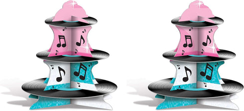 Beistle 2 Piece Rock and Roll Record Cupcake Stand, 13.5", Multicolor