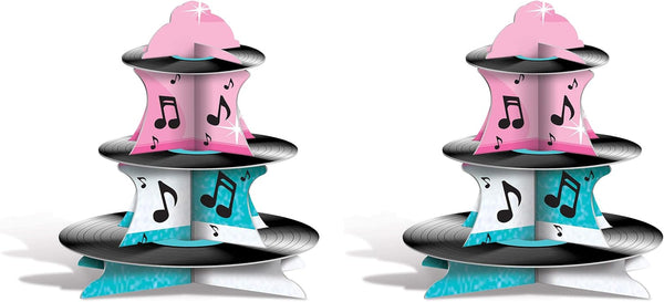 Beistle 2 Piece Rock and Roll Record Cupcake Stand, 13.5", Multicolor