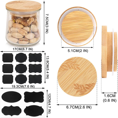 Set 8 Pack Oui Yogurt Bamboo Jar Lids With Silicone Sealing Rings - Leaves Pattern for Glass Storage
