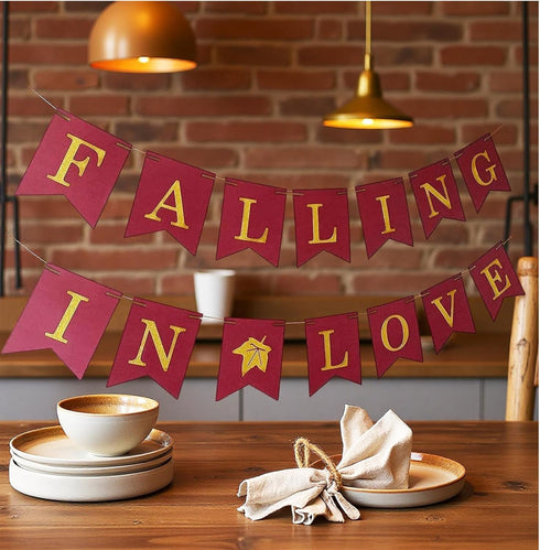 Fall Bridal Shower Decorations, Thanksgiving Decorations, Burgundy Champagne Orange Fall In Love Banner for Engagement