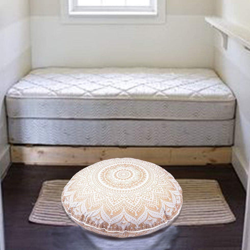 Indian Mandala Cotton Handmade Gold Ombre Round Floor Pillow Ethnic Cushion Case for Yoga Mat 32 x 32 Inch