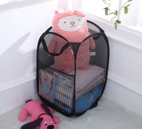 2 Packs Mesh Pop Up Laundry Hamper, Black, Portable Handles, Collapsible for Storage, Foldable for Travel