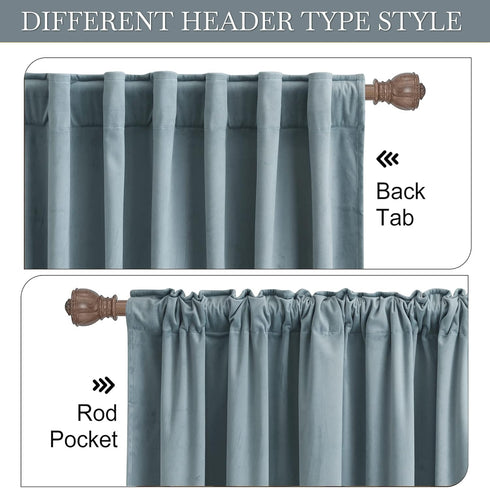 W42 L84 inches, 2 RYB Home Stone Blue Velvet Curtains - Blackout Curtains for Nursery Thermal Insulated Noise Reducing