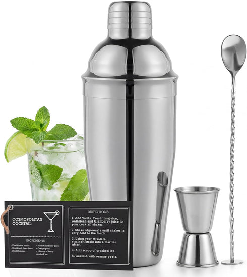 Premium Mixology Cocktail Shaker Set | 4 Piece Bar Tool Set, Silver