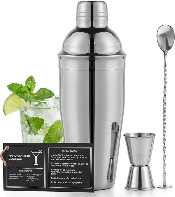 Premium Mixology Cocktail Shaker Set | 4 Piece Bar Tool Set, Silver