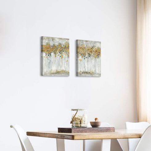 ARTISTIC PATH Abstract Forest Canvas Artwork, Golden Autumn Tree Wall Art for Bedroom (11" W x 16" H)