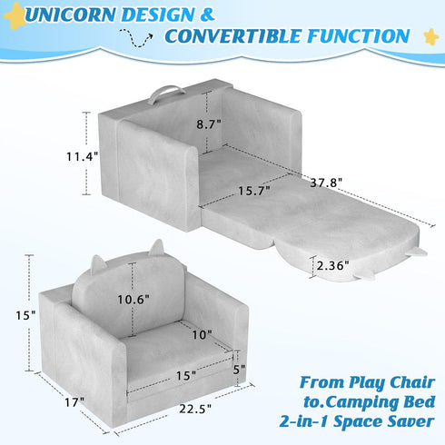 ORWIPO Cozy Kids Sofa Bed with Removable Washable Cover & Backrest Foldable Toddler Chair, Crystal Velvet Furniture