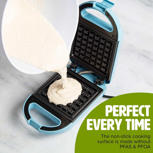 Tasty Mini Nonstick Waffle Maker - Perfect for Individual Waffles, Hash Browns, and Brownies, 600W, Blue