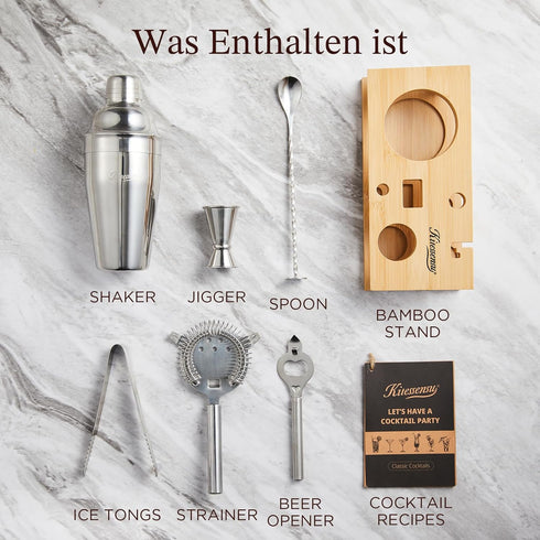 Set 6-Piece Set KITESSENSU Cocktail Shaker Bartender Kit, Silver Bar with Stand, Bar kit with Essential Bar Accessory