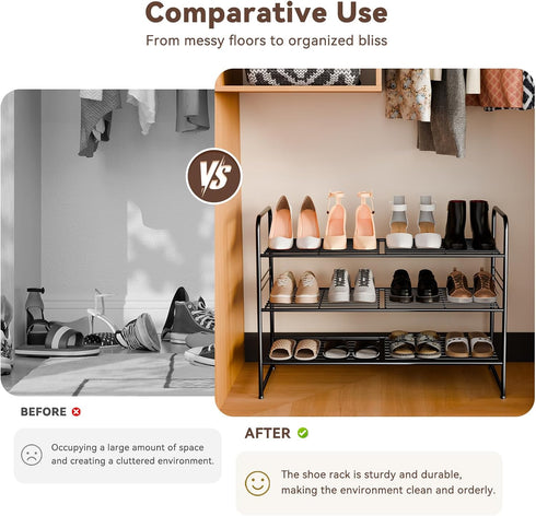3 32.5" Tier Shoe Rack, Wide Shoe Organizer Sturdy Metal for Entryway, Garage, Shoe Shelf Stand for Small Space