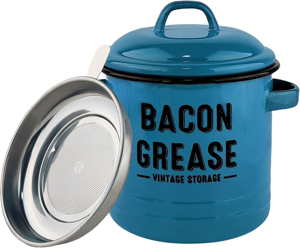 YOKODU 42oz Bacon Grease Container with Strainer,Enamel Ceramic Bacon Fat Can for