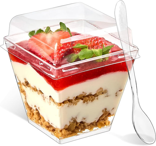 Qeirudu 50 Pack 7 oz Dessert Cups with PET Lids and Spoons,