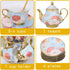 CHANJOON Set, Sets Set 6 Gold Plated Red Rose Ceramic Tea Vintage Tea with Teapot, Beautiful Tea Coffee Serving People