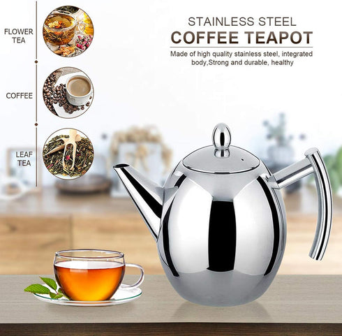 Durable Stainless Steel Teapot Tea Coffee Pot Water Kettle With Filter Large Capacity(1L) by Fdit