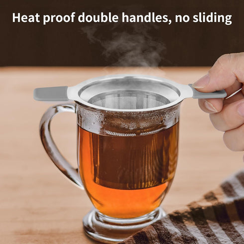 Ohtomber Tea Infuser Strainers, Stainless Steel Loose Leaf Tea Strainer Stepper with Heat Proof Double Handles, Extra