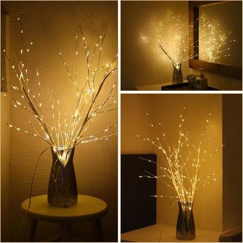 Lighted Birch Branches Pack of 3, 34IN 180 LED White Lighted Twig for Decoration, Timer Included