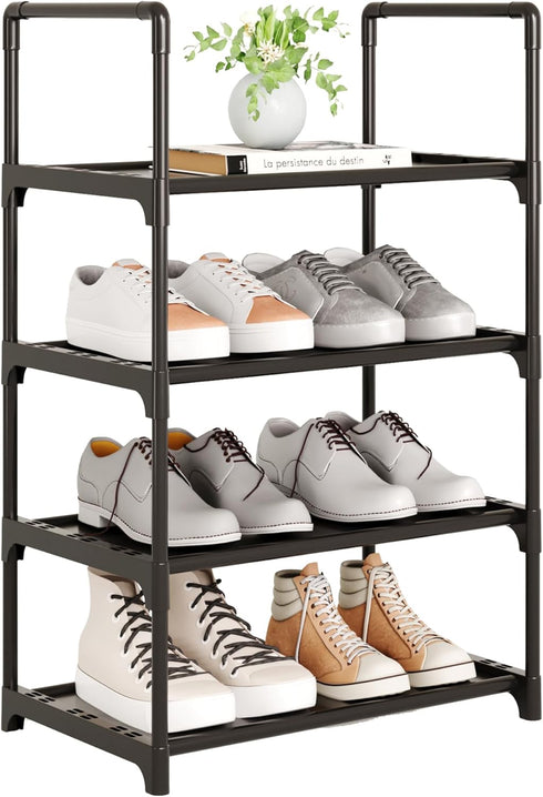 Yegazte Upgrade Stackable Small Shoe Rack, 4-Tier Shoe Shelf Storage Organizer with Handle