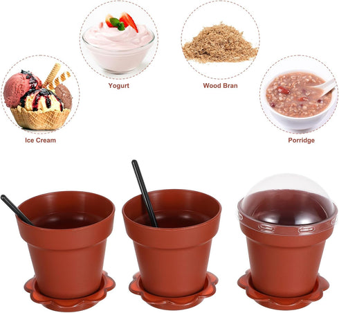 20 Pack 6.7 oz DOITOOL Flower Pot Dessert Cups with Lids and Spoons, Mini Plastic Chocolate Pudding Cups, Cute Mini
