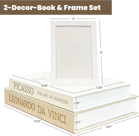 Set Set 2 Decorative Books with Picture Frame - of Decorative Books for Home Decor - Linen Faux/Fake Book for Coffee