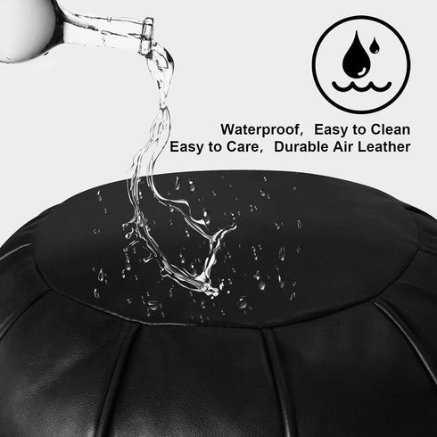 Louis Donn Round Unstuffed Faux Leather Pouf Ottoman Cover, Portable Indoor Outdoor Foot Rest Cover with Invisible