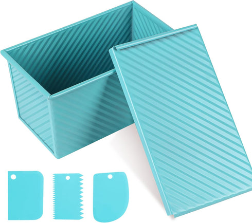Blue 1LB Dough Capacity Sandwich Bread Loaf Pan, Non-Stick with Dough Scraper Cutter