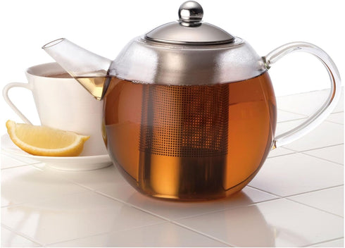 BonJour Tea Glass Teapot with Stainless Steel Infuser, 23.7 Ounce, Clear