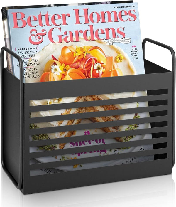 Magazine Rack, File Holder Organizer Bin for Magazines, Books, Newspapers, Tablets in Home Office, Black