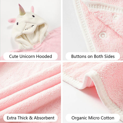 3D 28" 55" PINNKKU Unicorn Hooded Towel, Ultrasoft & Absorbent Bath Towel for Babies, Infant, Toddler and Kids, Beach