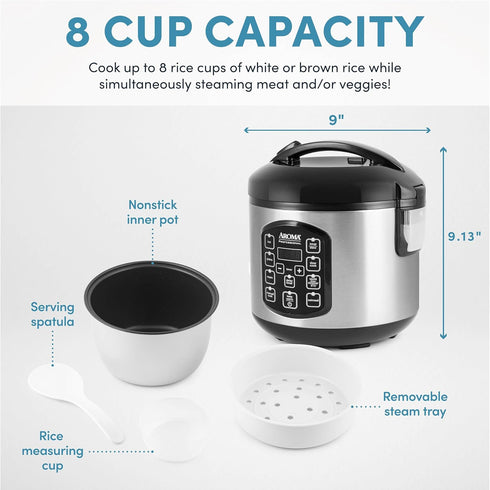 8-Cup 2Qt. ARC-984SBD AROMA Professional (Cooked) / Digital Rice & Grain Multicooker