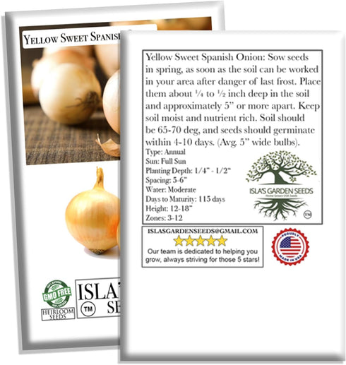 750+ Bulbs, Yellow Sweet Spanish Onion Seeds (Allium cepa) Non-GMO Heirloom Seeds by Islas Garden Seeds, Mild & Sweet