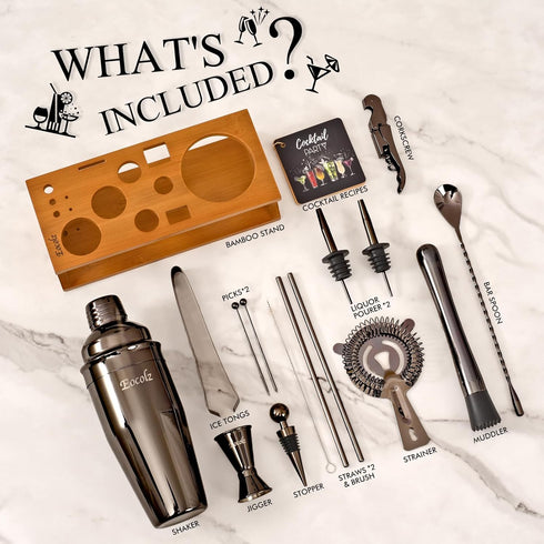 Set Set 17-Piece Bartender Kit Cocktail Shaker with Stand Bar Tool Bar for Drink Mixing Home Bartending Kit Bar Cart