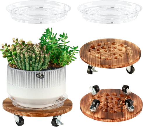 2 Pack Plant Caddy with Wheels Heavy Duty 12 Inch Wooden Plant