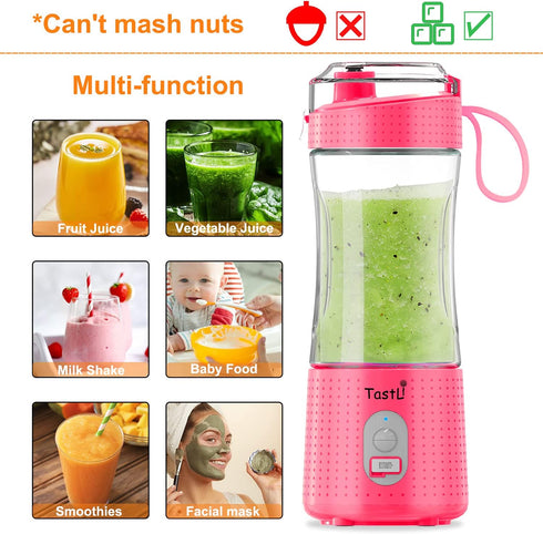 Personal Blender, Portable Juice Blender for Shakes and Smoothies, USB-C Rechargeable, Cordless (Pink)