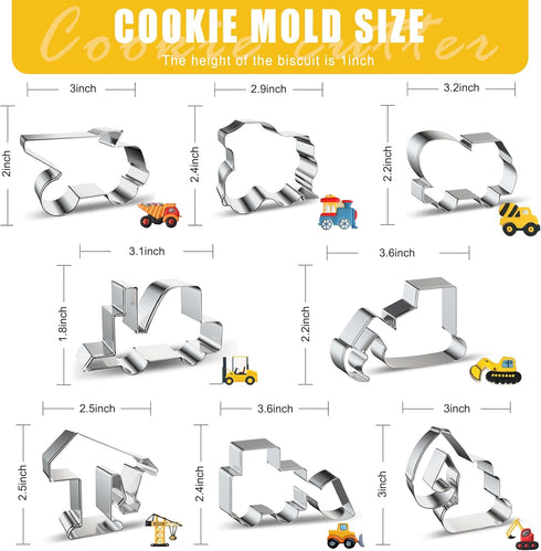 Bulldozer Set 8 ZADE Construction Theme Cement Mixer Dump Truck Crane Excavator Forklift Train Cookie Cutters Pcs