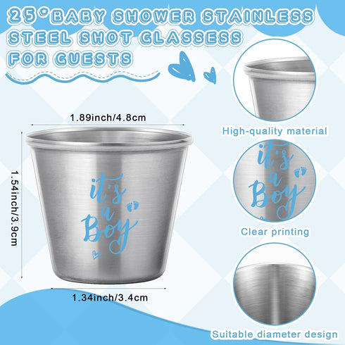 25 Sets 1.5 oz Vesici Baby Shower Favors for Guests Stainless Steel Shot Glasses Cute Bottle Opener Keychains Thank You