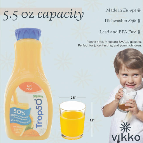 Vikko 5 Ounce Small Juice Glasses, Heavy Base Glassware, Set of 12 Clear Tumblers for Drinking