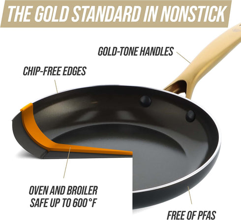 Blue Diamond Gold 10" Frying Pan Skillet, Ceramic Nonstick, PFAS Free, Induction Suitable, Dishwasher Safe