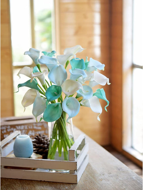 FiveSeasonStuff Real Touch Calla Lily Artificial Flowers Wedding Bridal Bouquet, 15 Calla Lilies (Marine Blue)