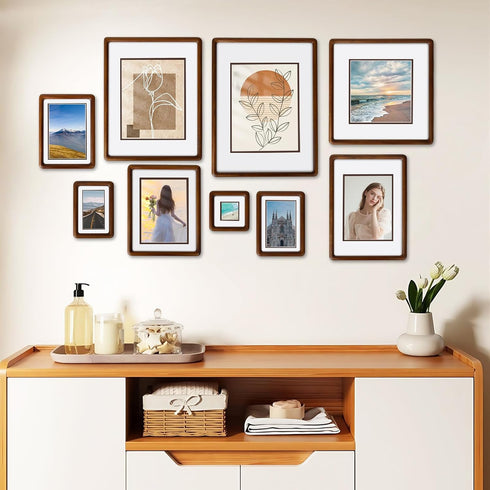 SZKYSJGS 8x10 8 10 6x8, Wood Picture Frame, Solid Natural Walnut Rounded Corner Photo Frame with Tempered Glass, x